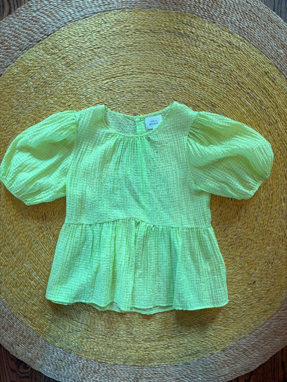 Lime Green Puff Sleeve Peplum Top